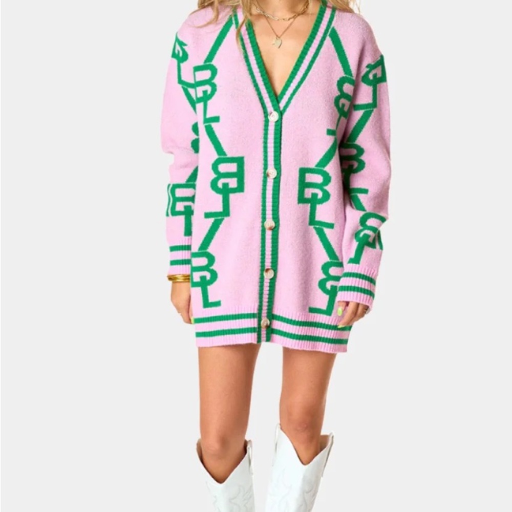 Buddylove Varsity Cardigan Dress in Parfait, Size Medium